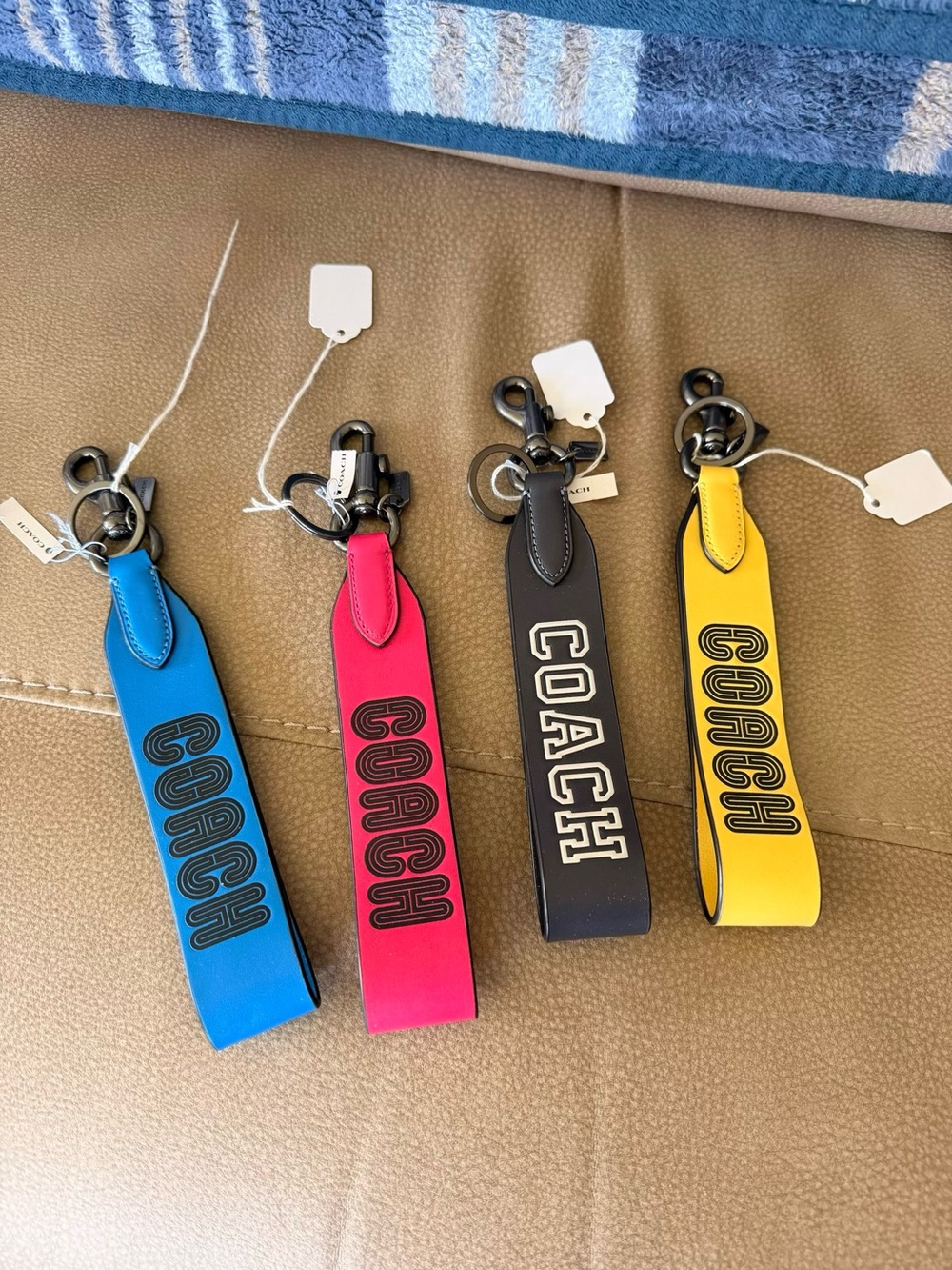 Coach Leather Wristlet Straps in Blue, Pink, Black & Yellow